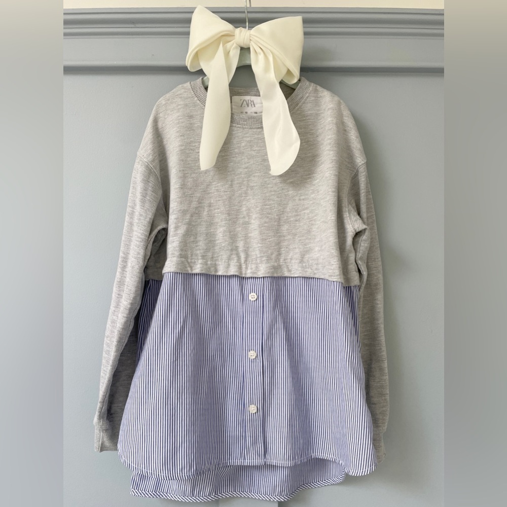Zara High Fashion Tier Layered Sweatshirt + Boyfriend Shirt with high-low shape!